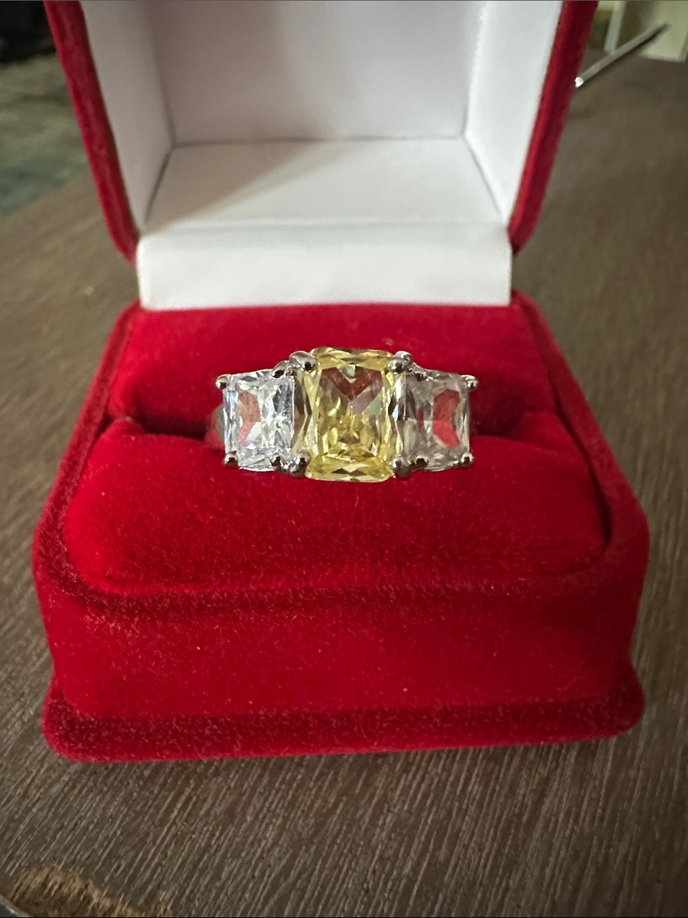 Yellow Centerstone Three-Stone Cocktail Ring - Women Jewelry